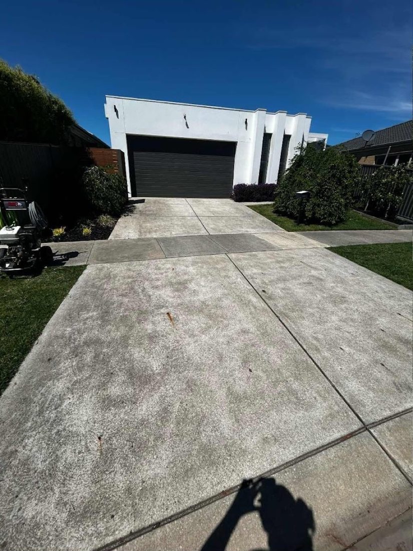 A concrete driveway at a Ballarat home, photographed before pressure washing