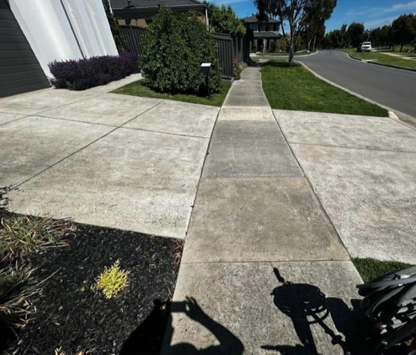 A suburban footpath in Ballarat, photographed before pressure washing