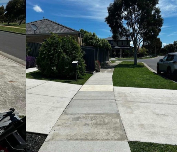 The same footpath photographed after pressure washing